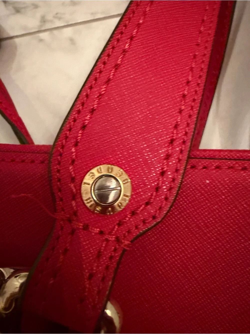 Henri Bendel New York Large Red Saffiano Laptop Tote Bag